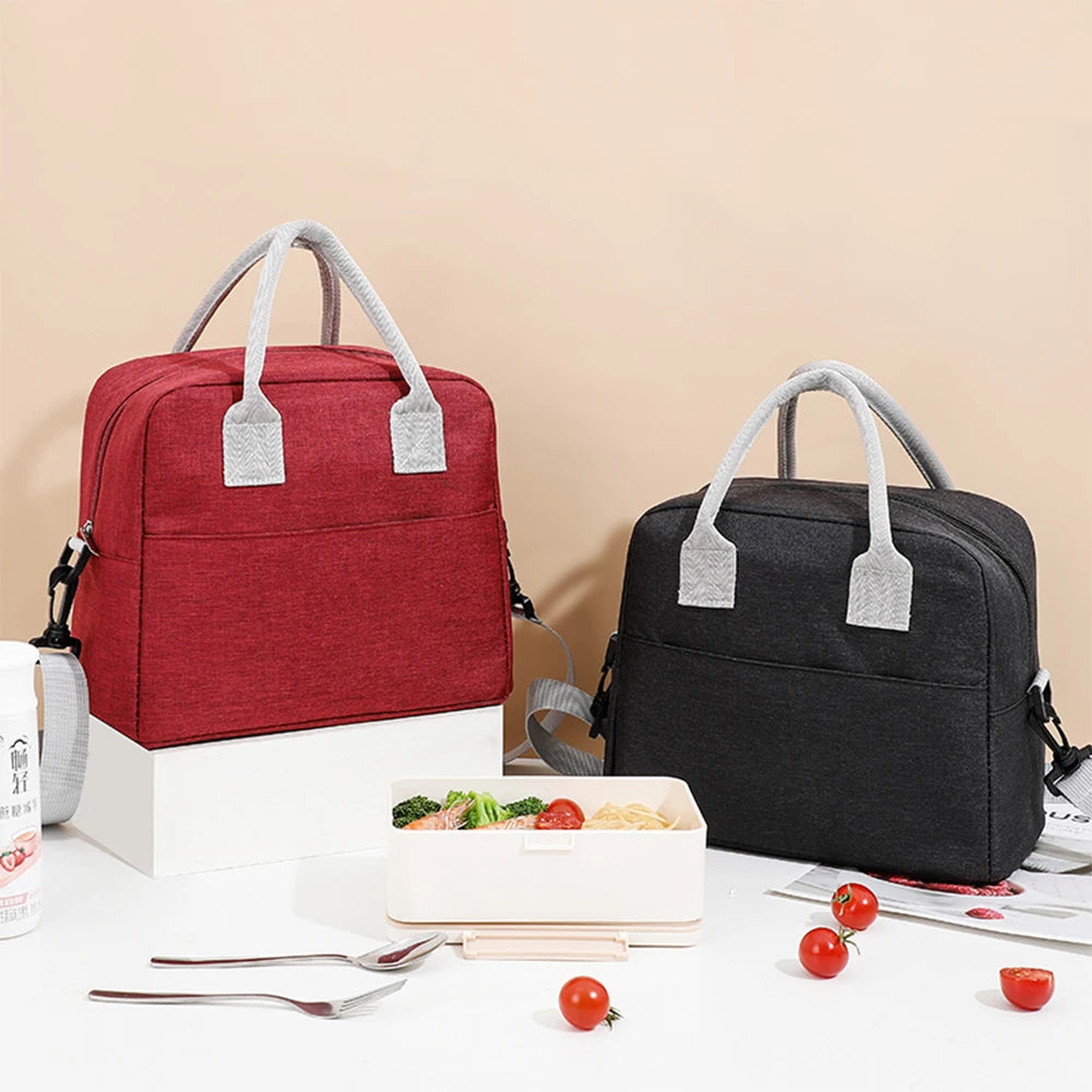Portable Lunch Bag with Shoulder Strap Handle Cooler Bag Canvas Thermal Food Container for Work Student Picnic Insulated Box