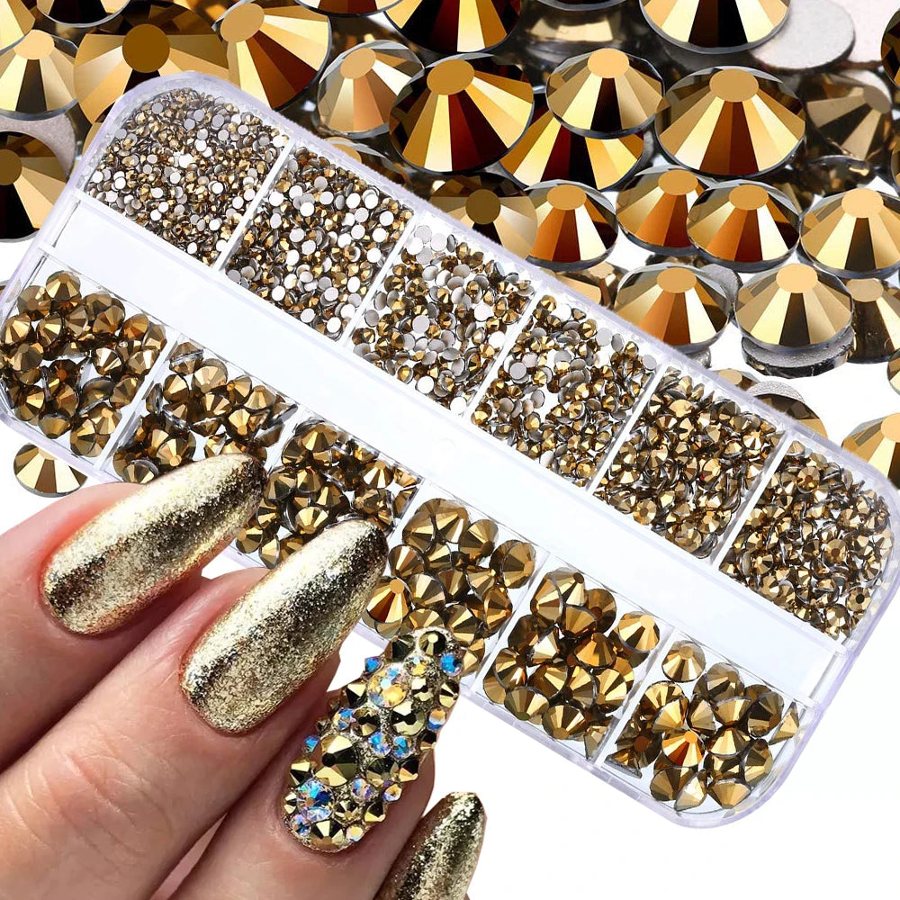 Nail Art Rhinestones Kit 2400pcs Nail Gems Ab Flatback Rhinestones Gems Stones with Storage Organizer for Design Bright Holiday