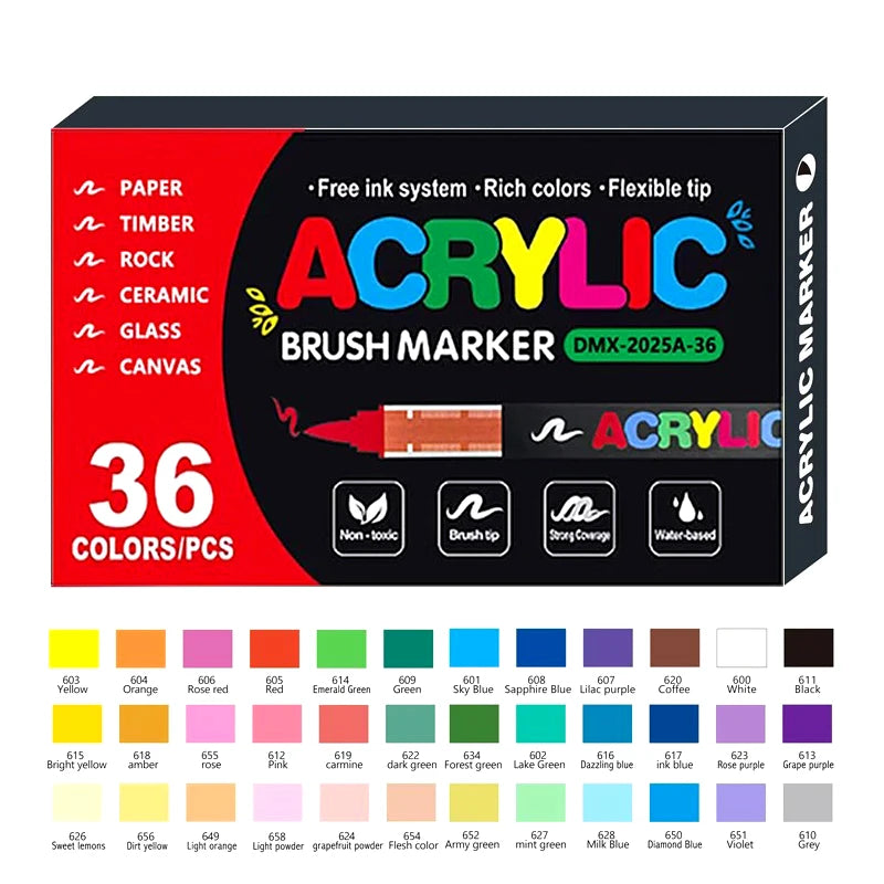 High Quality Acrylic Paint Pens Markers Set Brush Tip Paint Marker For Rock Painting Wood Canvas Stone Christmas Gift DIY Crafts