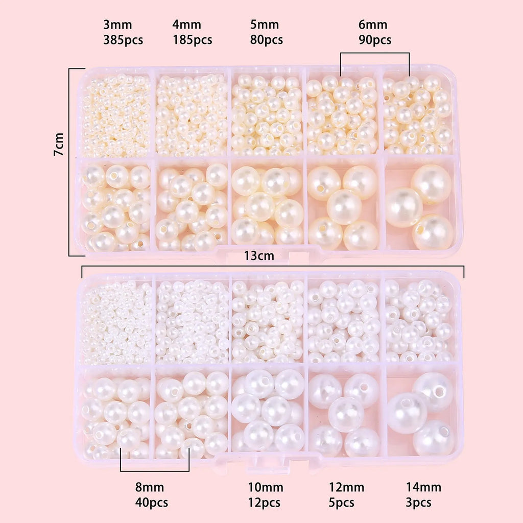 About 800pcs ABS Pearl Set Box Beads DIY Handmade Earrings, Bracelets, Necklaces, Mobile Phone Chains and Decorations