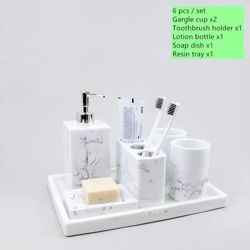 Bathroom Accessory Set, 1pcs Marble Look Bathroom Accessories Sets, Bathroom Toothbrush Holder & Soap Dispenser Set, Home Decor