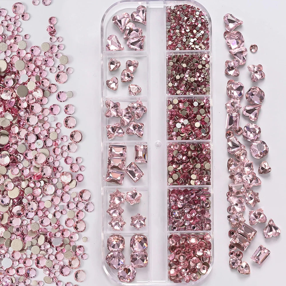 Nail Art Rhinestones Kit 2400pcs Nail Gems Ab Flatback Rhinestones Gems Stones with Storage Organizer for Design Bright Holiday