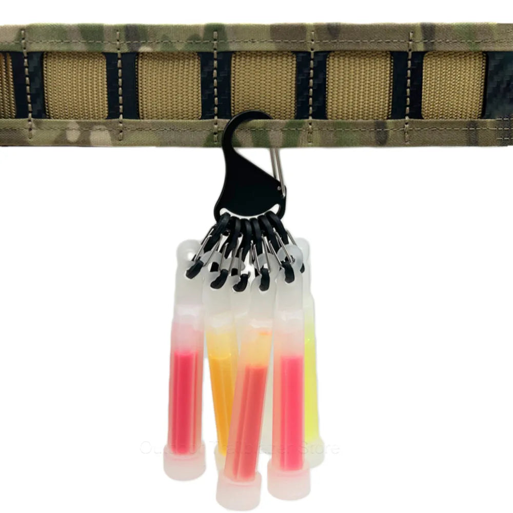 Tactical Aluminum Alloy Chem Light Holders Carabiner Clip with 6 S-Biners Glow Sticks Key Storage Buckle for Outdoor Camping