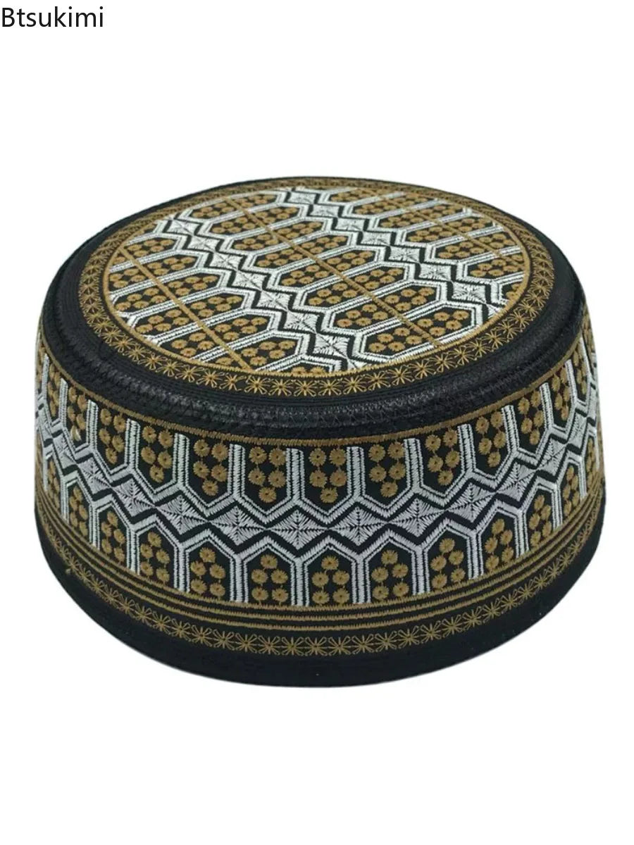 Embroidery Emboss Turban Hats Men's Breathable Islamic Kufi Prayer Hat Eid Ramadan Hijabs Beanies Caps Fashion Muslim Skull Hats