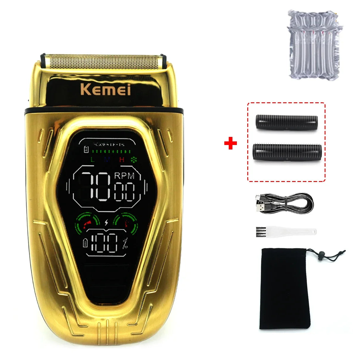 Kemei KM-T360 Professional Electric Shaver – 9W Double Foil, LED Display, Full Metal Body