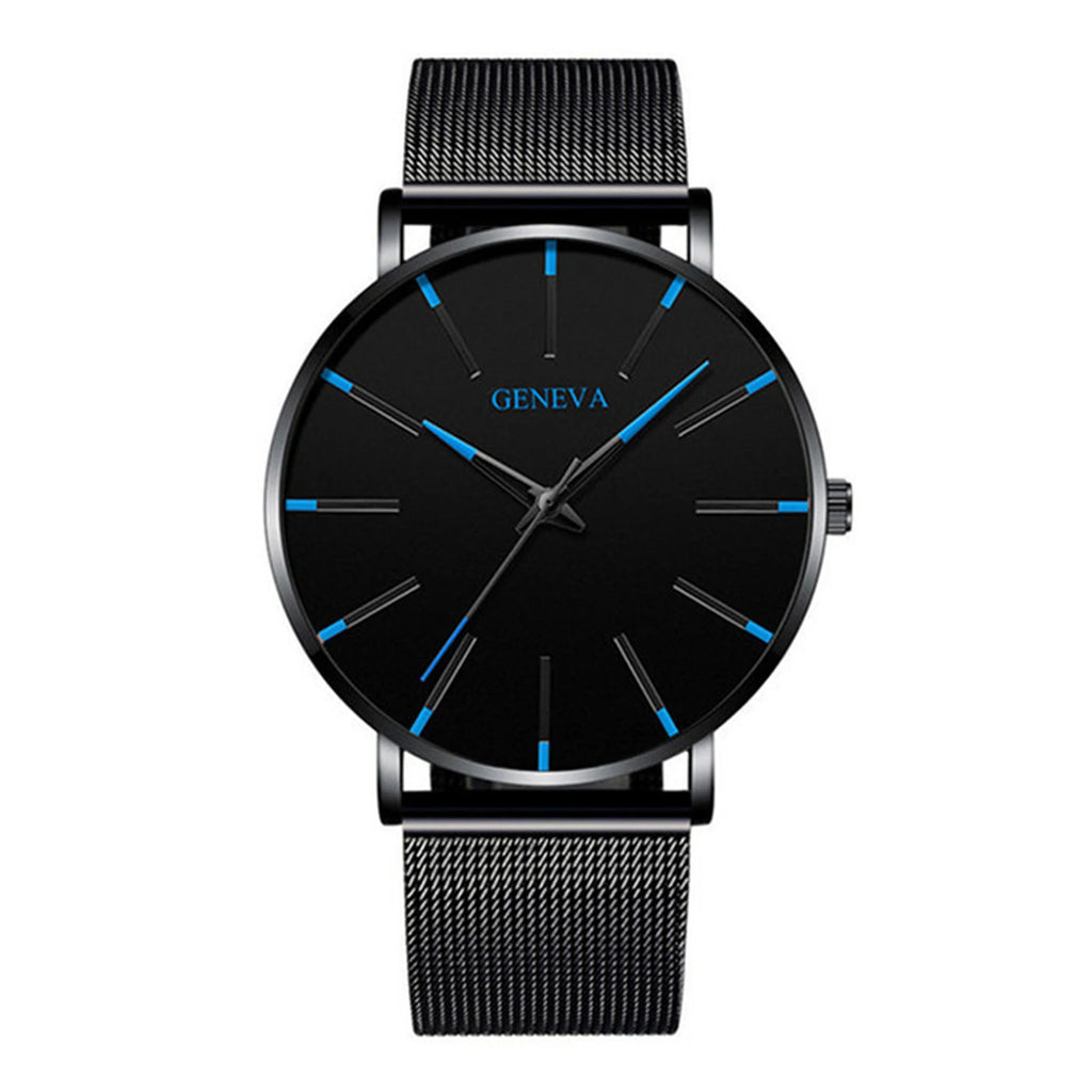 Minimalist Geneva Watch for Men Large Round Dial Mesh Strap Water Resistant Business Casual Quartz Wristwatch