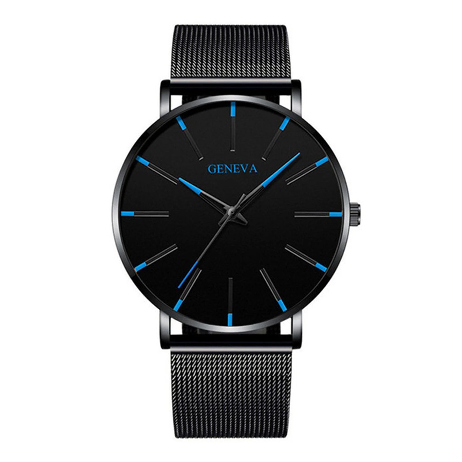 Minimalist Geneva Watch for Men Large Round Dial Mesh Strap Water Resistant Business Casual Quartz Wristwatch