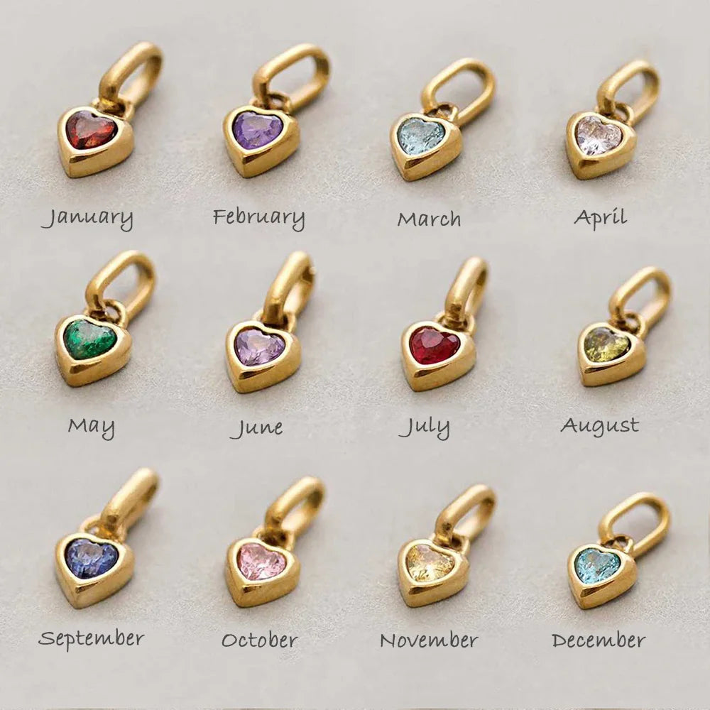 Birthstone Charm Heart Pendant For Women Gold Color Stainless Steel Charm Necklace Bracelet DIY Making Accessories Dropshipping