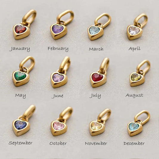 Birthstone Charm Heart Pendant For Women Gold Color Stainless Steel Charm Necklace Bracelet DIY Making Accessories Dropshipping