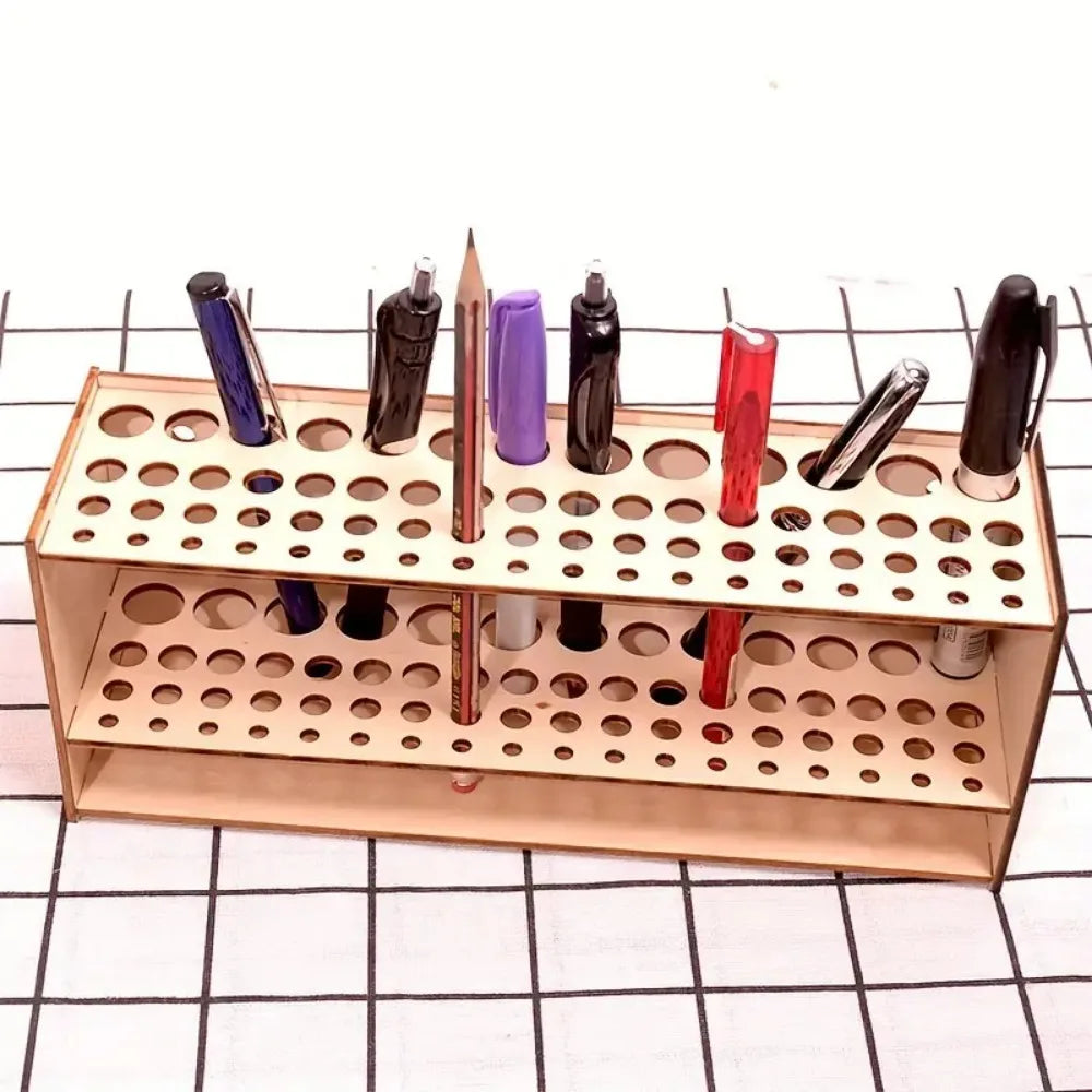 Premium Wooden Brush Holder 67-Slot Double-layer Durable Artist Desk Organizer for Pencil Paint Brushes Storage Art Craft