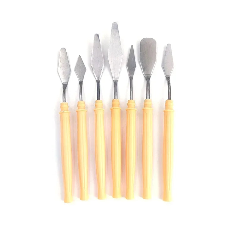 7Pcs Stainless Steel Palette Knife Gouache Palette Kit Oil Painting Supplies Fine Art Knife Painting Tool Set Flexible Blades