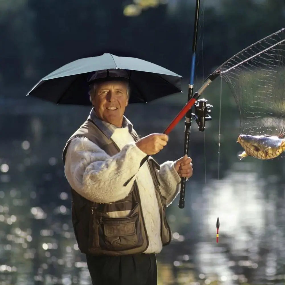 Head Umbrella Hats for Women & Men, Hands-Free Design with Adjustable Headband, Sun Rain Cap for Fishing Gardening & Outdoor Use