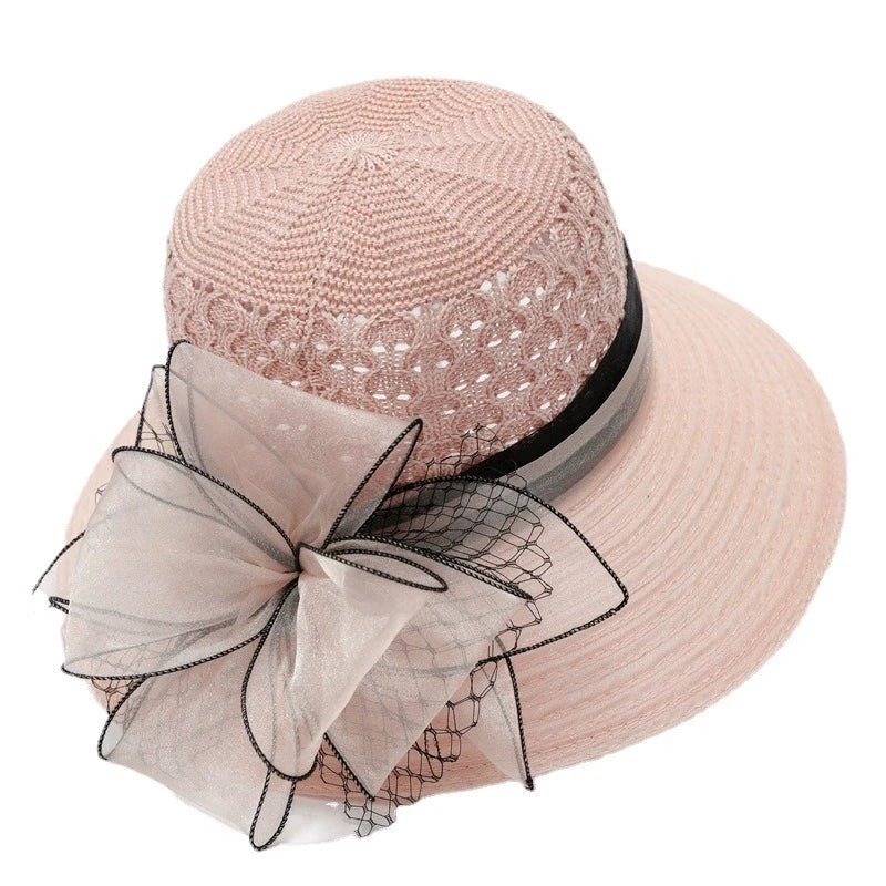 European & American Elegant Knitted Hats Solid Color Big Brim Sun Hat Women Outdoor UV Protection Bucket Hats for Mom