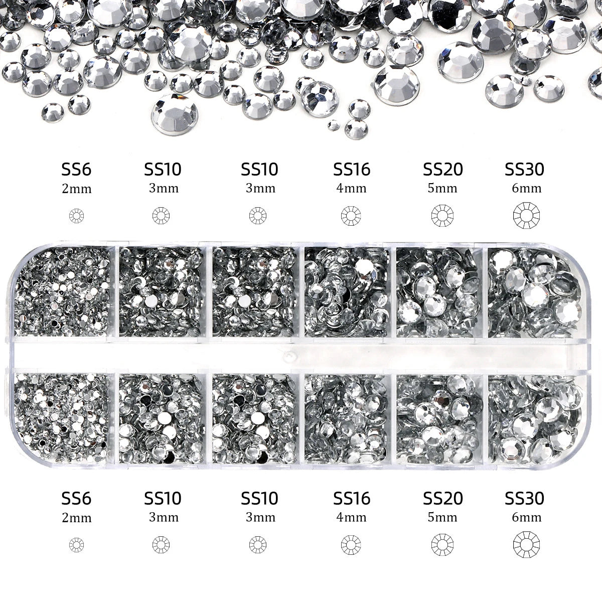 Nail Art Rhinestones Kit 2400pcs Nail Gems Ab Flatback Rhinestones Gems Stones with Storage Organizer for Design Bright Holiday