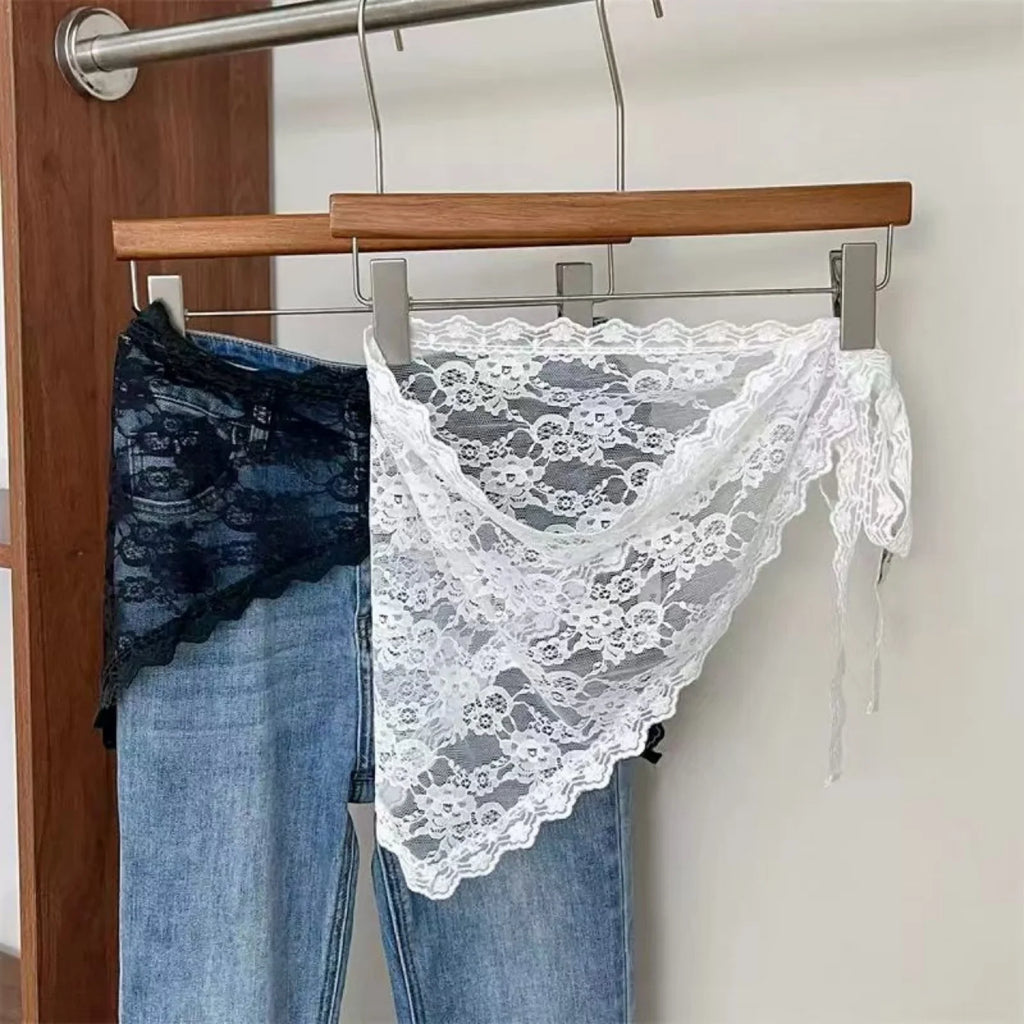 New Triangle Short Skirt Half Skirt Butt Curtain Skirt Lace Trim Small Apron Knitting Lace Stacked Ins Korean Spring Headscarf