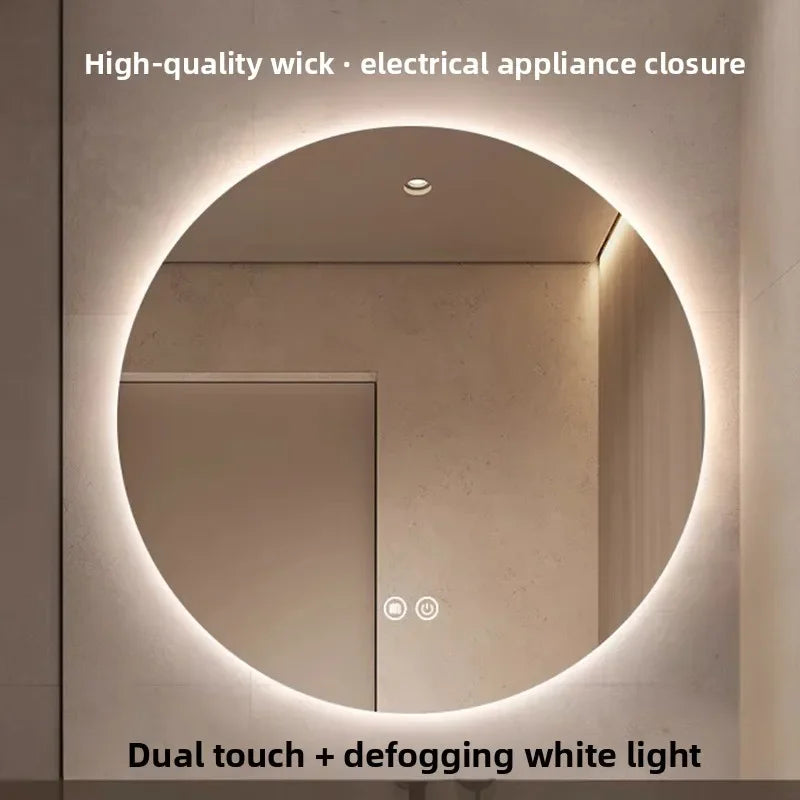 Mirror Round Mirror Wall-mounted Smart Bathroom Mirror LED Touch Screen High Definition Anti-fog Luminous Wall-mounted