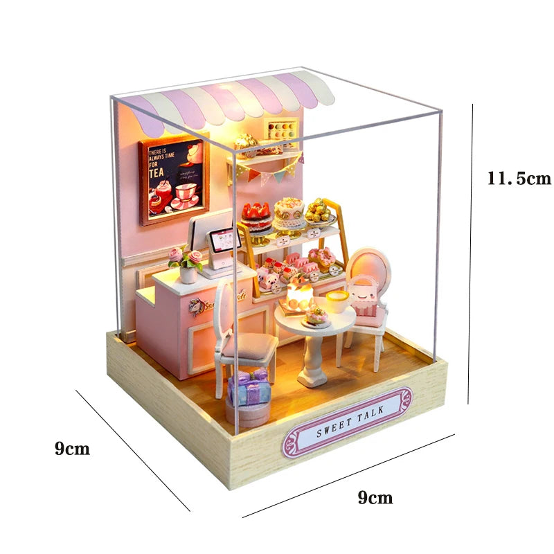 DIY 3D Puzzles Wooden Toy Miniature Dollhouse Handmade Doll House Model Building Kits Coffee House Toys For Xmas Gifts