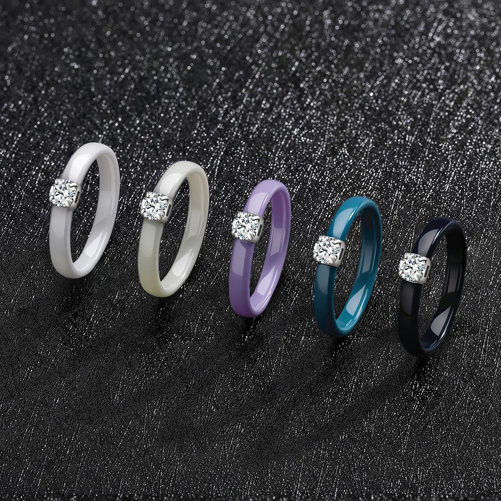 Classic Promise Ring for Women Ceramic Wedding Band 3mm Thin Minimalist Colorful Engagement Rings in Pink Green White Black