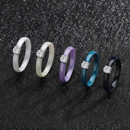 Classic Promise Ring for Women Ceramic Wedding Band 3mm Thin Minimalist Colorful Engagement Rings in Pink Green White Black