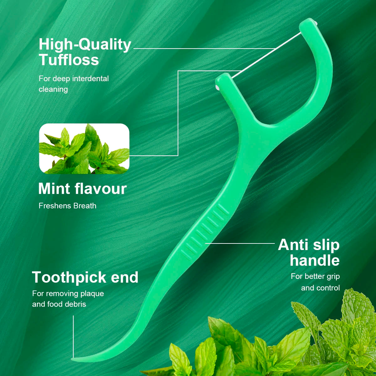 300pcs Mint Adult Dental Floss Sticks - Ultra-Fine Flosser Home Set - Portable Toothpick Thread Dental Floss Box