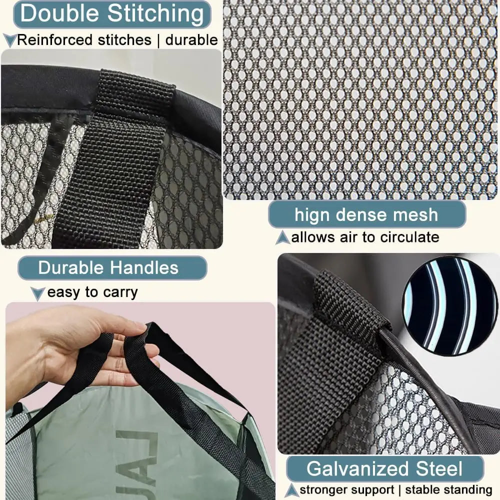 Collapsible Mesh Pop Up Laundry Basket Foldable Space-Saving Storage Basket Portable Dirty Clothes Organizer for Laundry Room