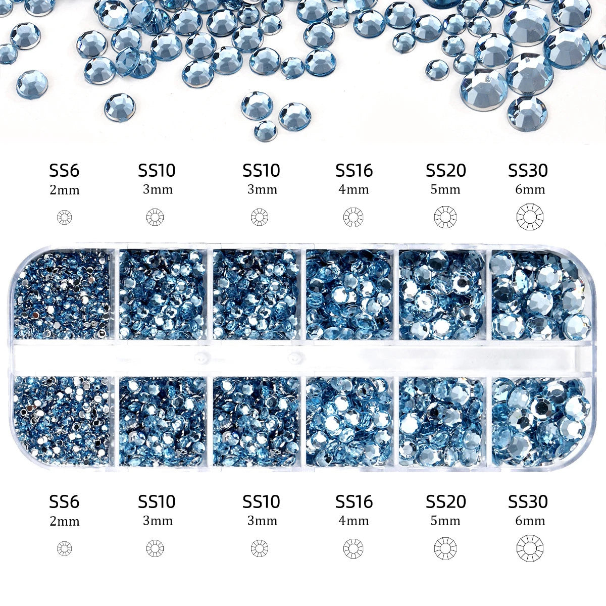 Nail Art Rhinestones Kit 2400pcs Nail Gems Ab Flatback Rhinestones Gems Stones with Storage Organizer for Design Bright Holiday