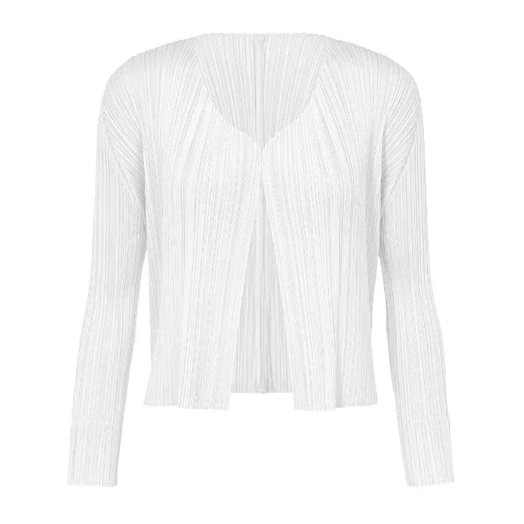 ISSEY Jacket Japan  Women's Basic Slim-Fit Solid Color Pleated Short Cardigan Lightweight Outerwear
