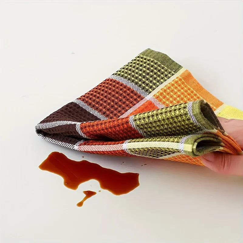 Set of 6, 38Cm*65Cm, Soft and Absorbent Kitchen Towels with Colorful Plaid Pattern, Dishcloths Suitable for Drying Dishes and Household Use, Machine Washable, Stylish Dish Towels, Modern Design, High-Quality Weaving, Multi-Fu