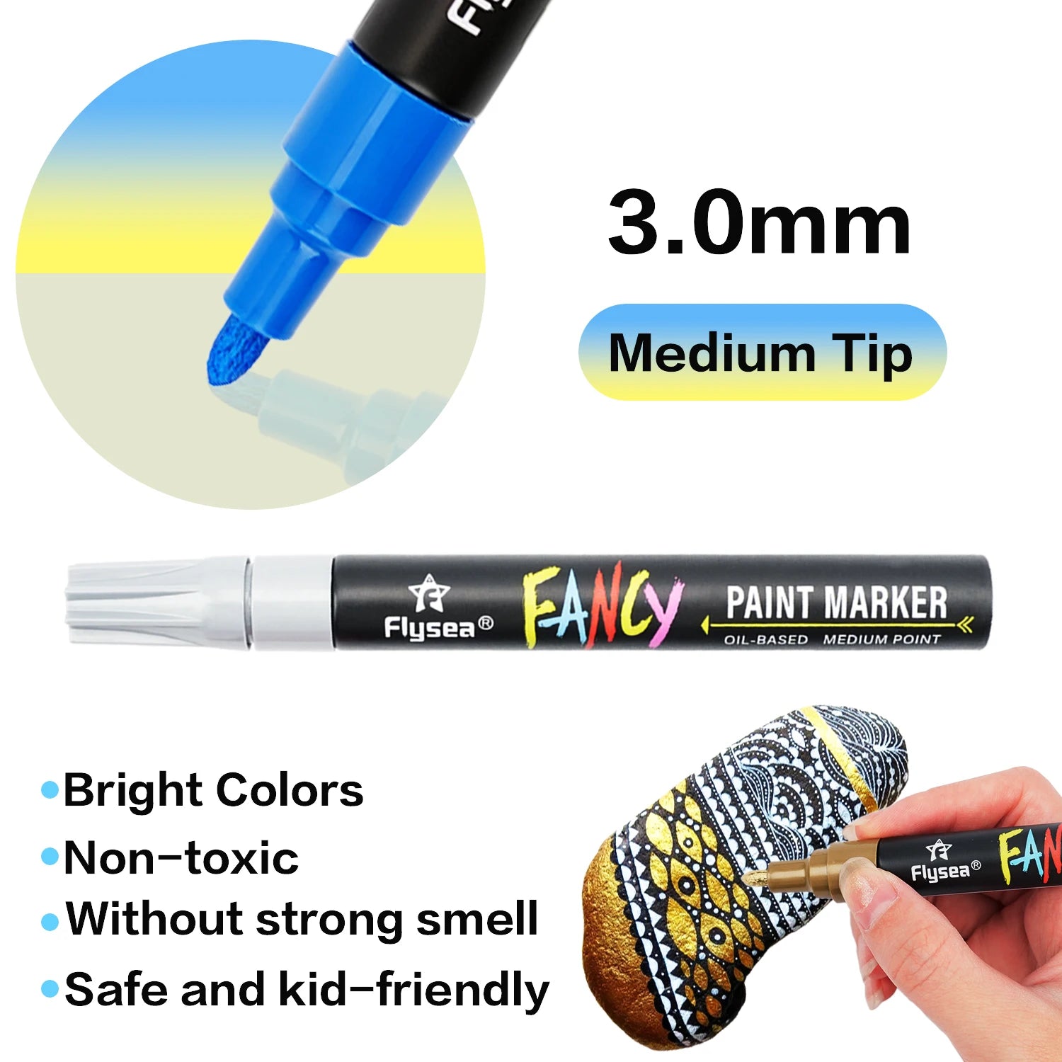 20 Colors Paint Pens Oil-Based Paint Marker Set, Never Fade Quick Dry, Works on Rocks Painting, Wood,  Canvas, Glass, Mugs