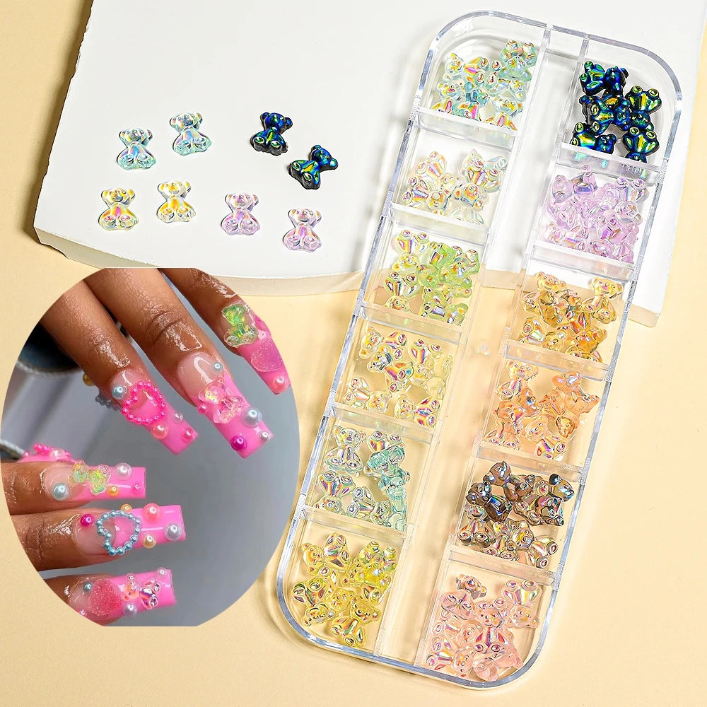 Nail Art Rhinestones Kit 2400pcs Nail Gems Ab Flatback Rhinestones Gems Stones with Storage Organizer for Design Bright Holiday