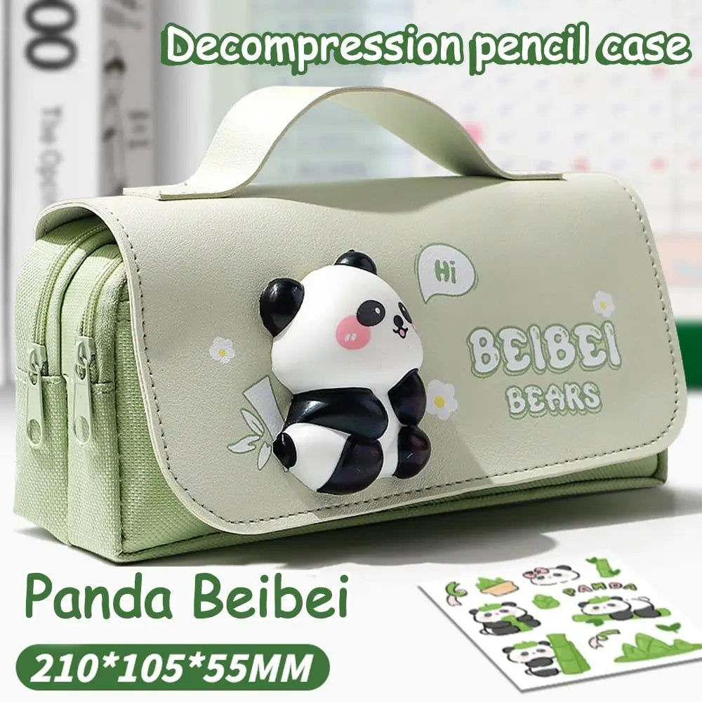 Portable Stationery Storage Pouch 3-layer Large Capacity Pencil Case Students Pencil Box