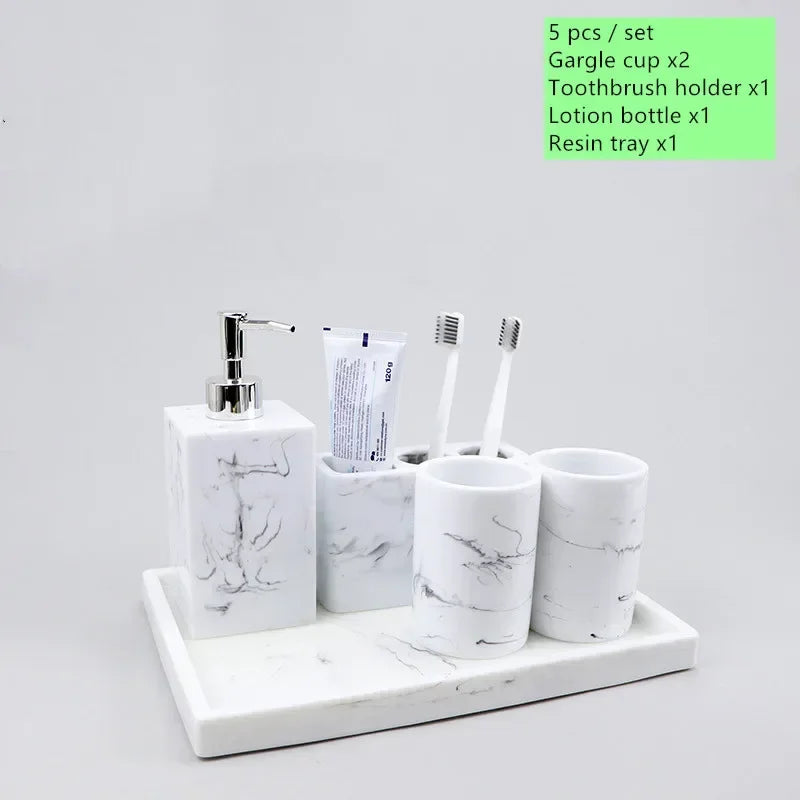 Bathroom Accessory Set, 1pcs Marble Look Bathroom Accessories Sets, Bathroom Toothbrush Holder & Soap Dispenser Set, Home Decor