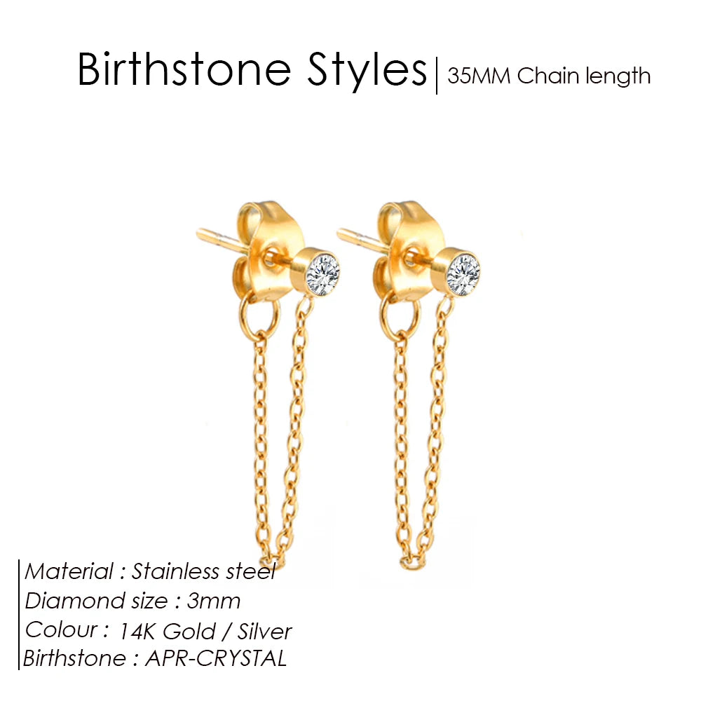 EManco Zircon Birthstone Pendant Earrings 12 Zodiac Signs Stainless Steel Jewelry Party Gifts