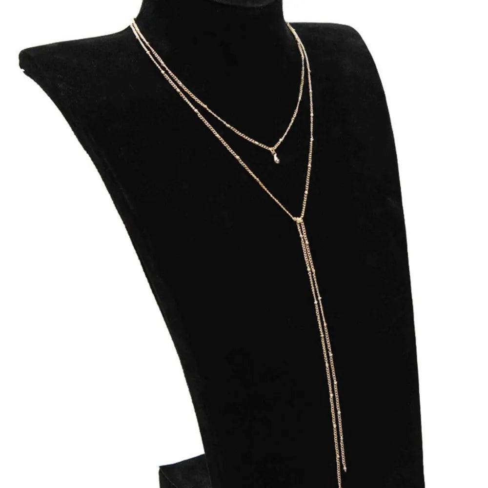 2024 Simple Gold Silver Color Chain Choker Necklace Long Beads Tassel Chocker Necklaces For Women Collar Collier Ras Du Cou