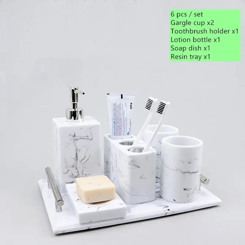 Bathroom Accessory Set, 1pcs Marble Look Bathroom Accessories Sets, Bathroom Toothbrush Holder & Soap Dispenser Set, Home Decor