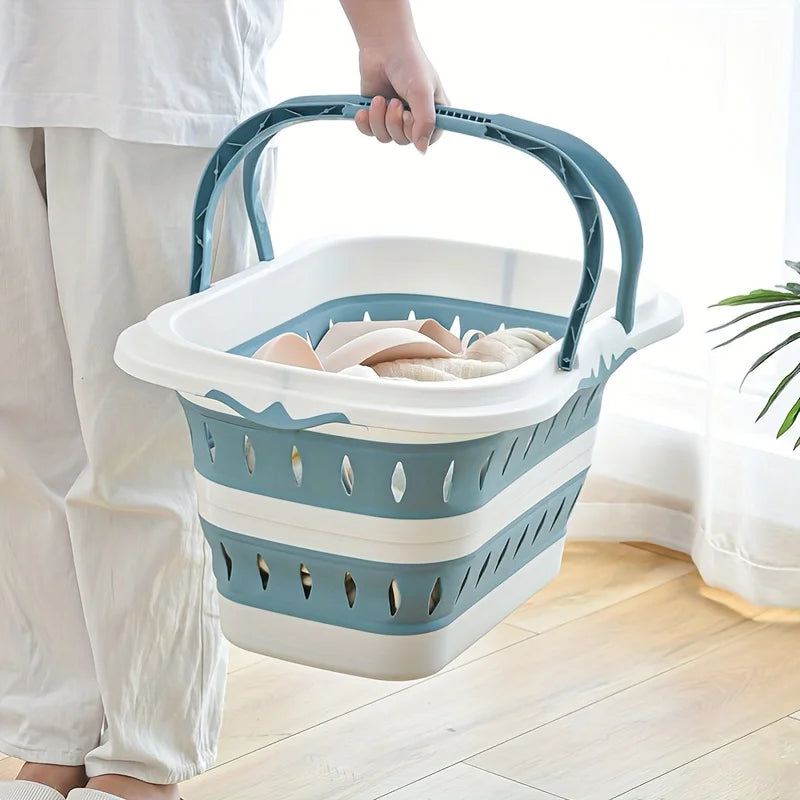 Collapsible Handled Laundry Basket Ellipse Oval Tub Portable Washing Tub Space Saving Laundry Containers Home Organizer Basket