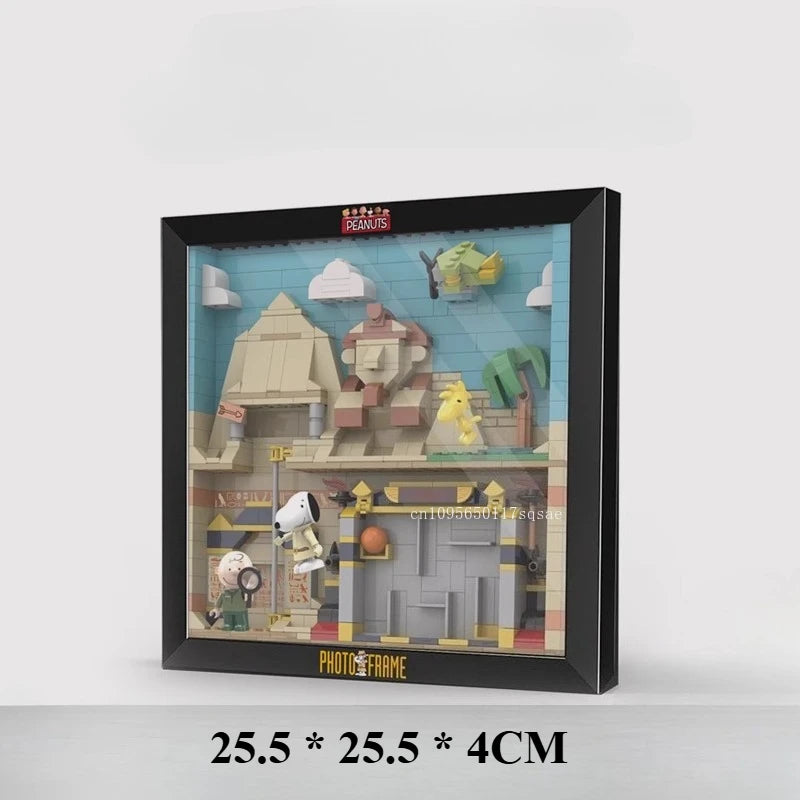 Snoopy Building Blocks Photo Frame Space Egypt Exploration Assembly Model Room Decoration Children's Puzzle Toys Birthday Gifts