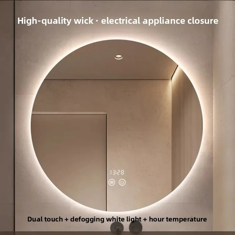 Mirror Round Mirror Wall-mounted Smart Bathroom Mirror LED Touch Screen High Definition Anti-fog Luminous Wall-mounted