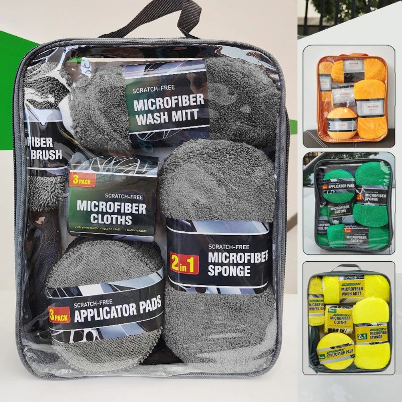 Car Wash 9-piece Set, Car Towel Home Car Beauty Cleaning Gloves Towel Rag Waxing Sponge Wheel Hub Brush