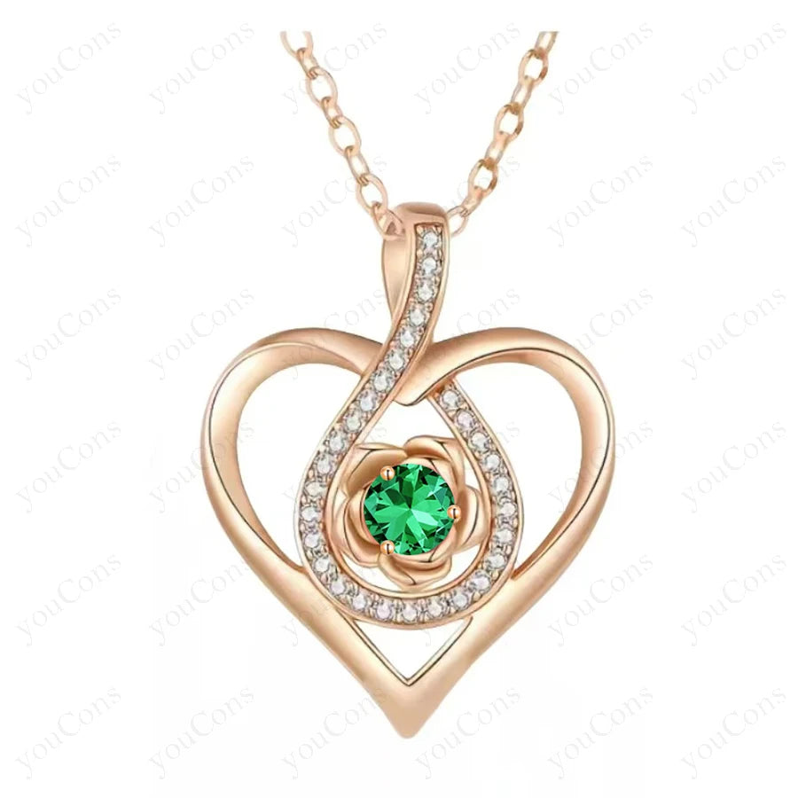 Birthstone Heart Pendant Necklaces For Women Girlfriend Mother Birthday Wedding Romantic Valentine Gift Christmas Day Jewelry
