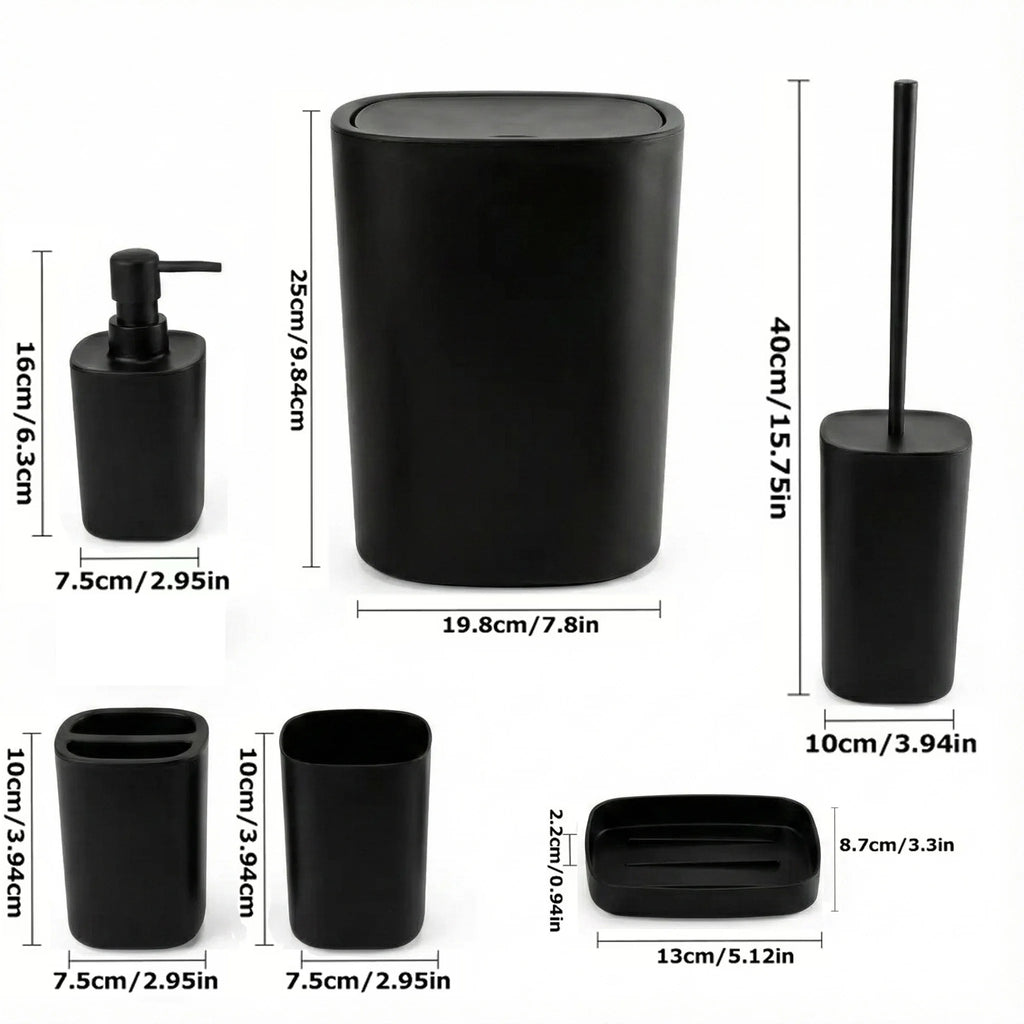 6pcs Bathroom Accessories Set, Bathroom Vanity Sets with Toilet Brush, Trash Can, Tumbler, Soap Dish, Toothbrush Holder