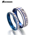 Maxmoon Couple Wedding Band Ring Stainless Steel CZ Stone Anniversary Engagement Promise Ring for Women Men
