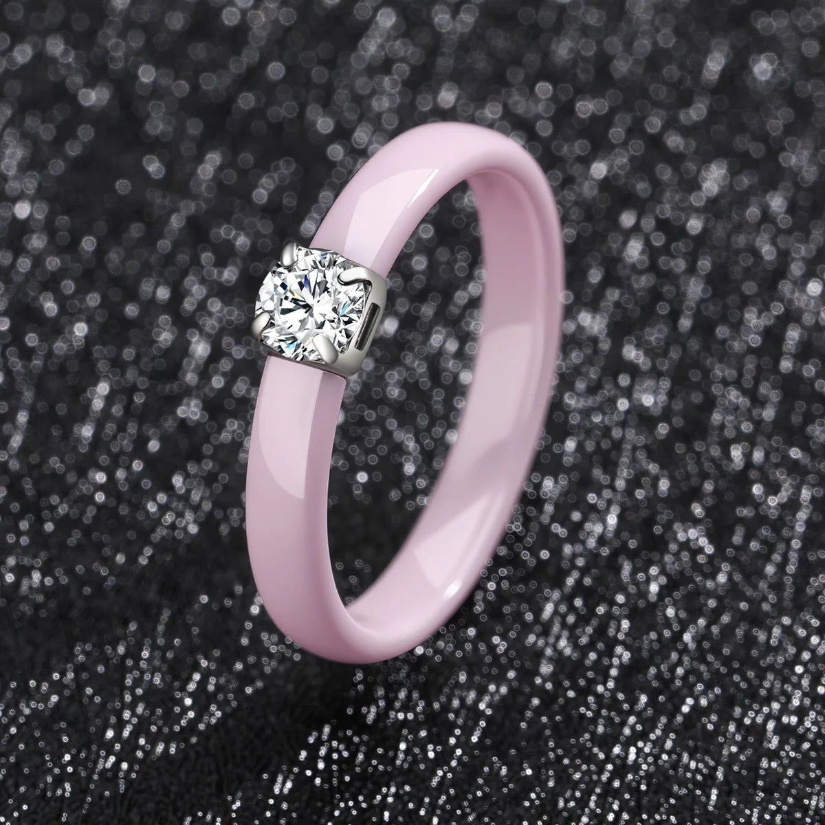 Classic Promise Ring for Women Ceramic Wedding Band 3mm Thin Minimalist Colorful Engagement Rings in Pink Green White Black