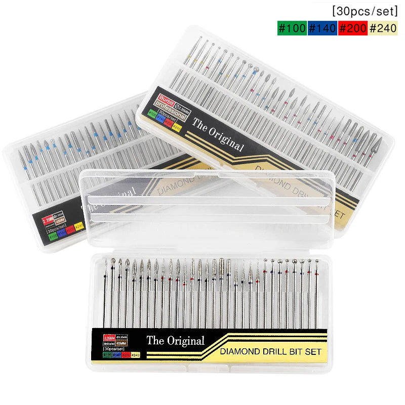 30PCS Diamond Nail Drill Bits Set Rotary Electric Nail Drill Machine Milling Cutter Manicure Pedicure Polishing Strong Nail File