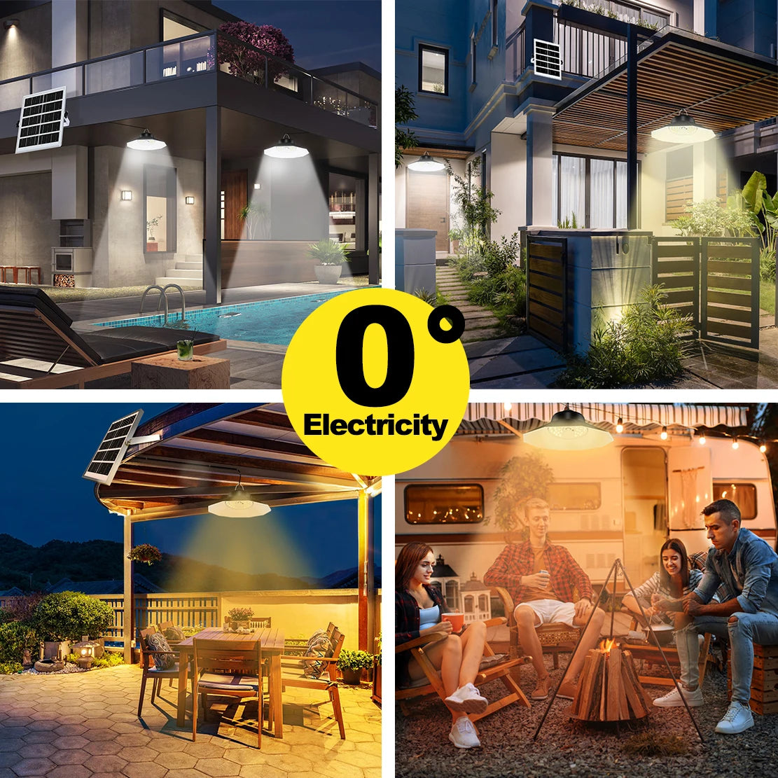 Solar Light Outdoor Indoor with 3 Color 4 Brightness Modes Work Day and Night Solar Powered Pendant Lights for Shed Garage Yard