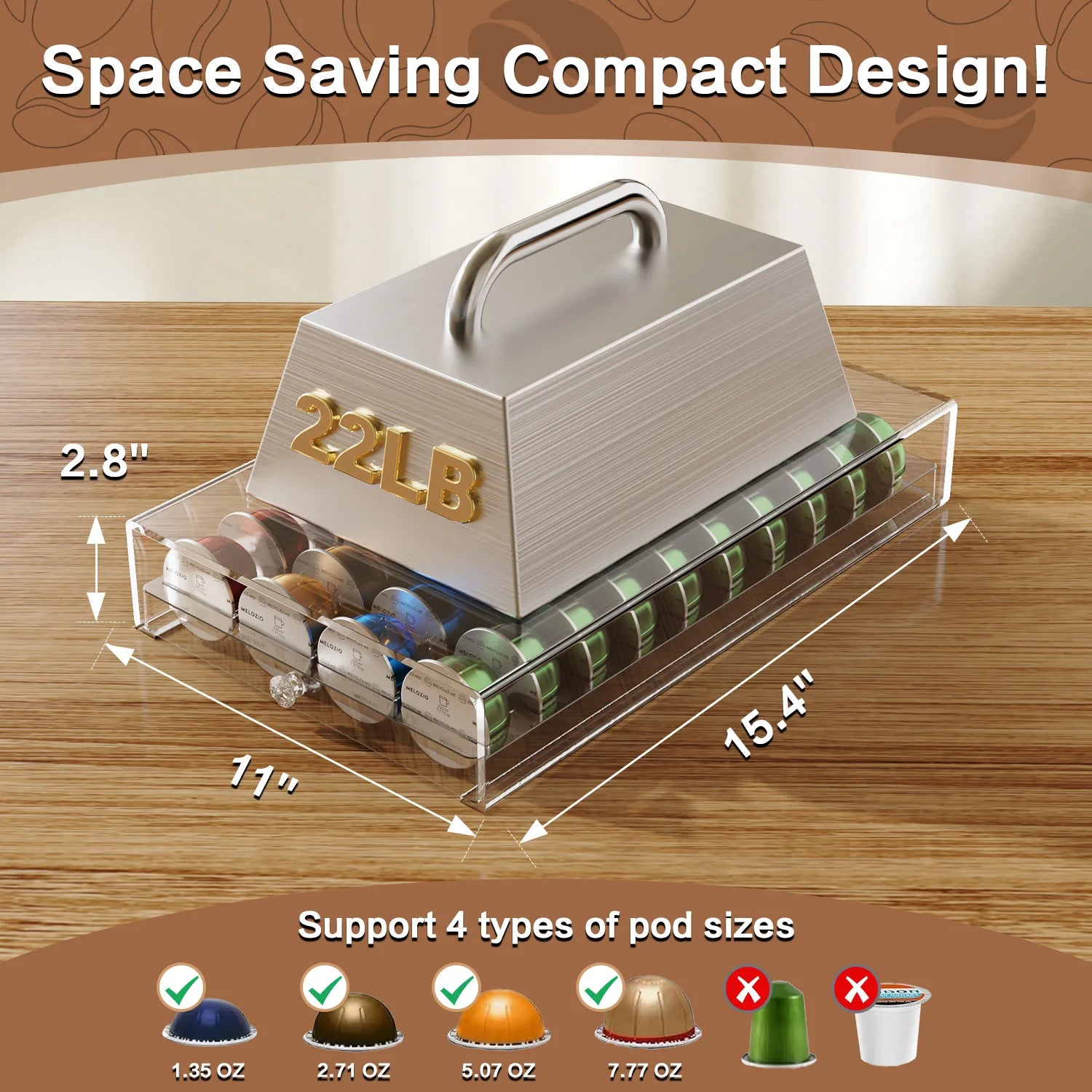 Coffee Pods Holder Acrylic Drawer Compatible with Nespresso Vertuo Capsules 40 Pods Storage Organizer Plastic Material Drawer
