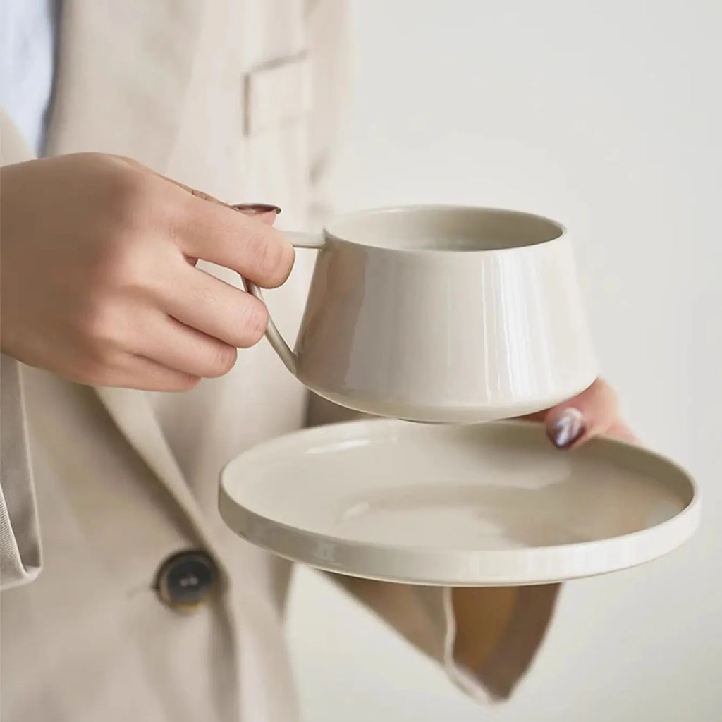 1pc 320ml simple ceramic coffee cup and saucer exquisite instant cup mug saucer for office afternoon tea