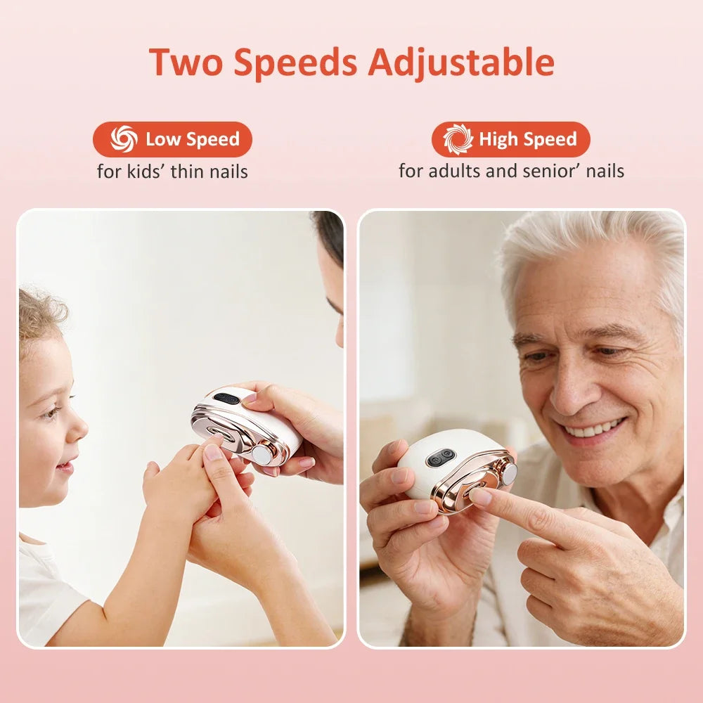 Electric Nail Clipper 2 in 1 Trimmer and Polisher 2 Speed Safety Nail Cutter Tool with LED Light Nail Dust Storage for Kid Adult