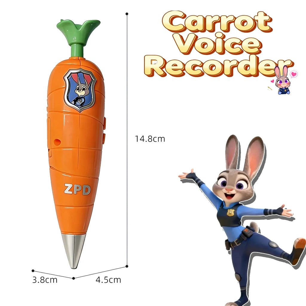 Zootopia 2 Carrot Recorder Pen  Judy - Nick Style for Kids  60s Mini Recorder  2-in-1 Gel Pen Stationery