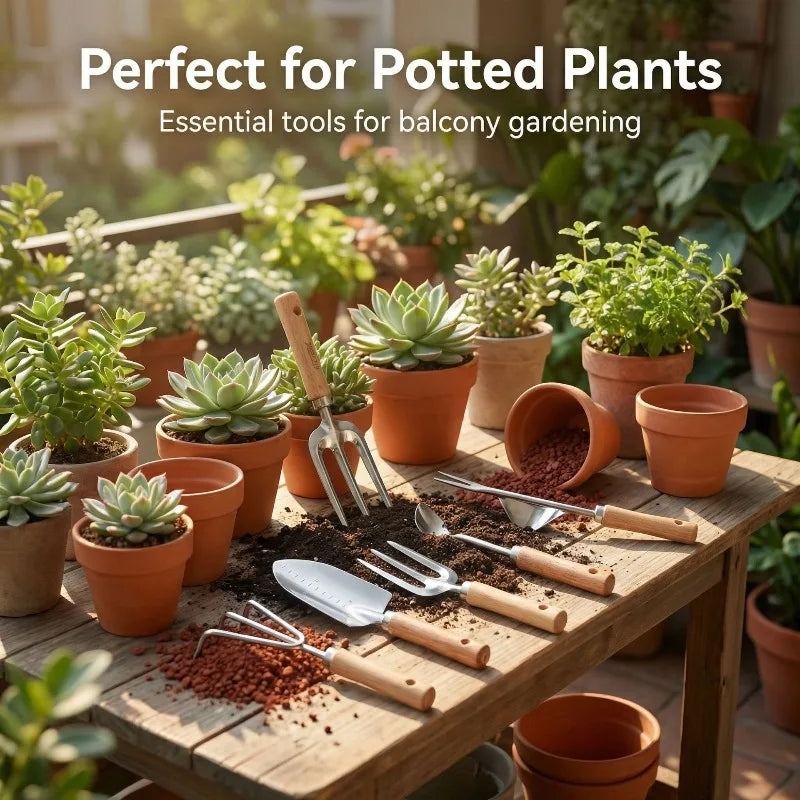 Gardening Tools Set, 5-Piece Home Plant Care Kit with Trowel, Weeder, Cultivator, Pruner, Gloves for Soil Loosening, Flower